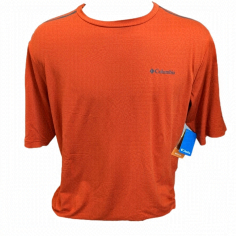 Columbia Crew Neck Shirt - Men's Tech Trail Orange Tee, Size Large Tall